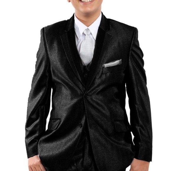 Boys Sharkskin 5-Piece Black Suit Set by Tazzio - Picture 1 of 2